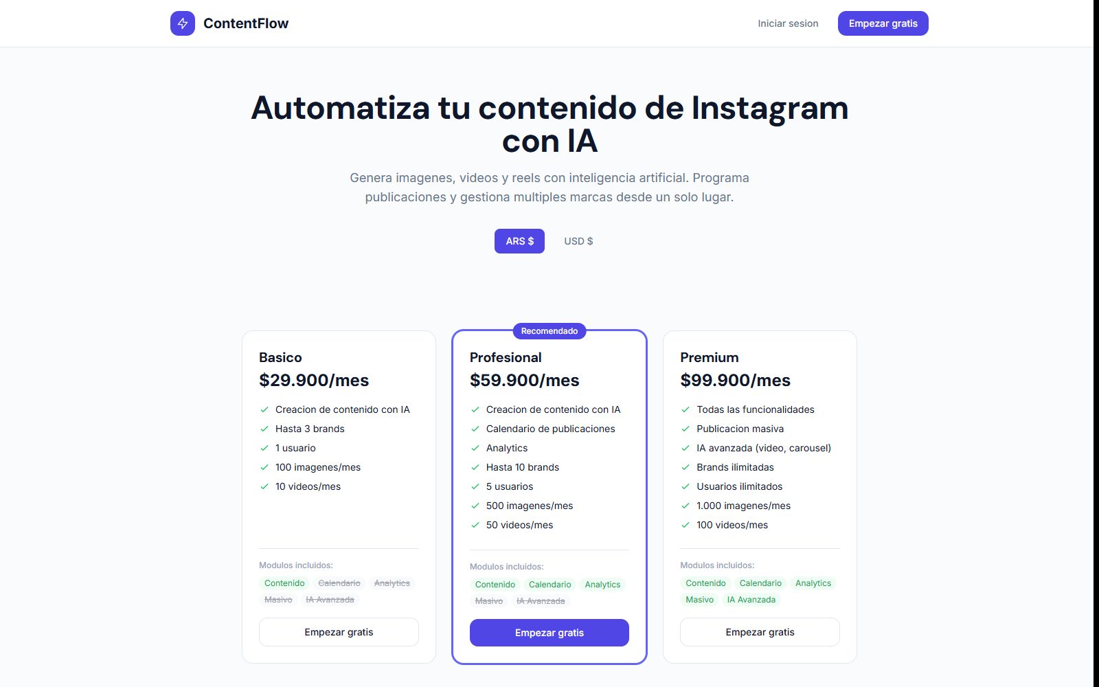 ContentFlow - captura del sistema