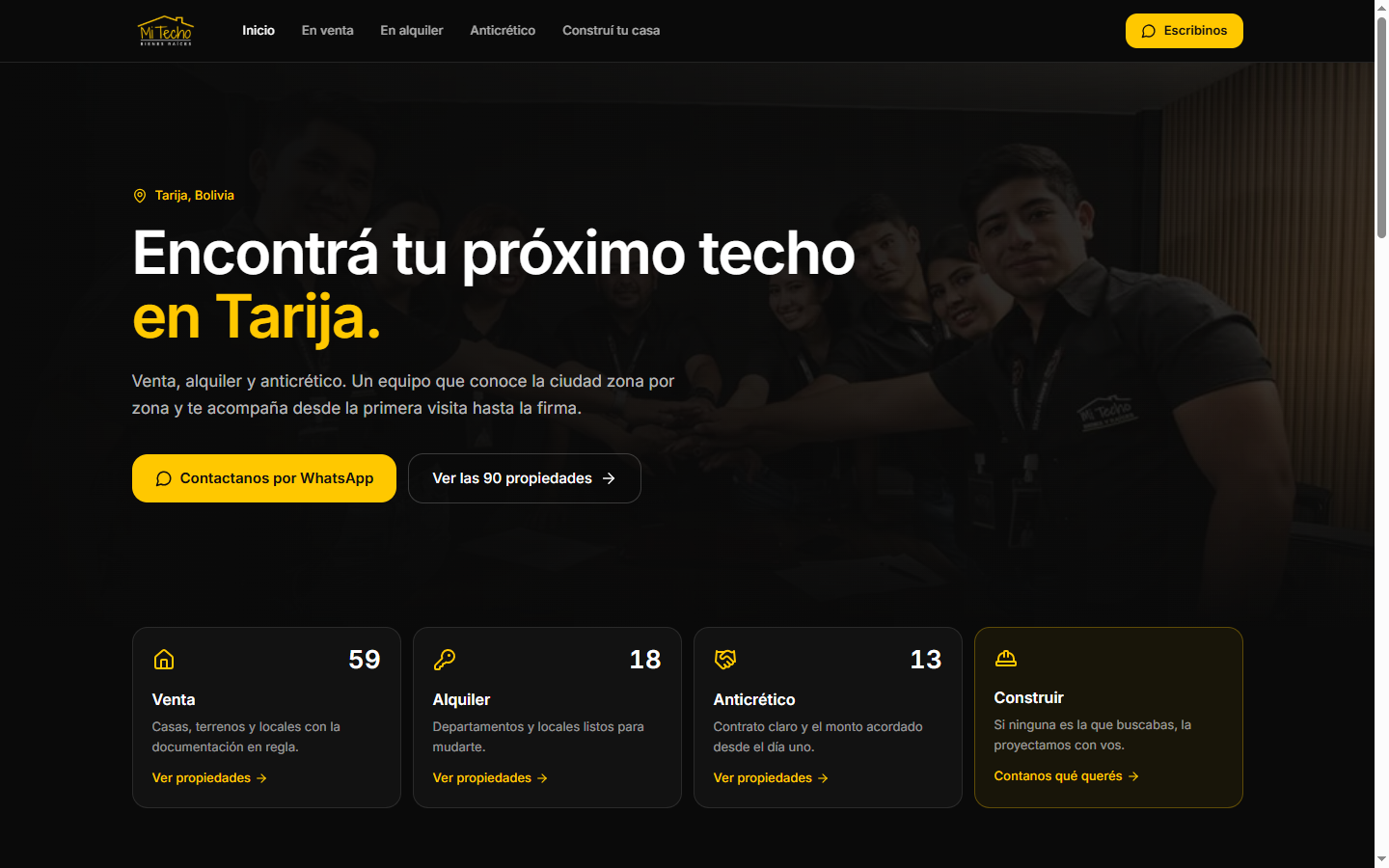 Mi Techo Bienes Raíces - captura del sistema