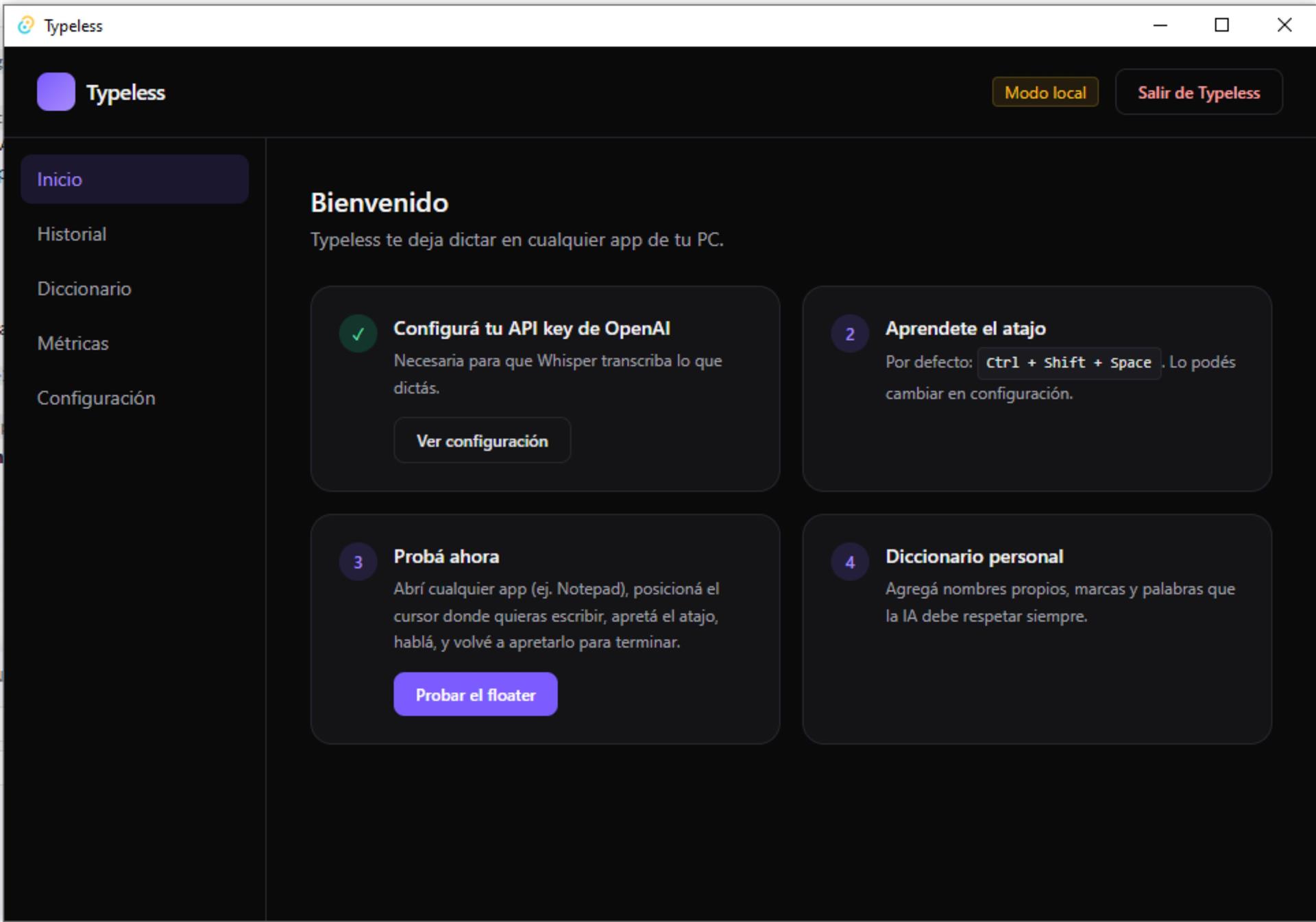 Voxly - captura del sistema